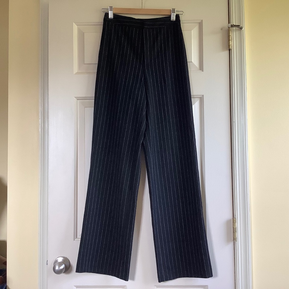 Stradivarius Black Pinstriped Long Pants Trousers Black SZ 2